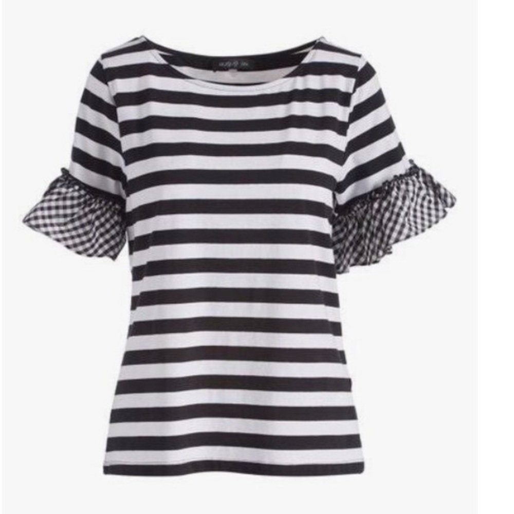 Striped top with gingham sleeves from A.moon